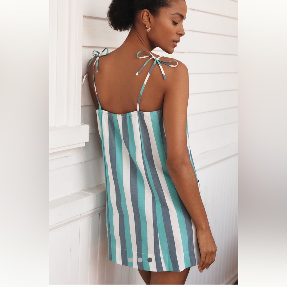 NWT By Anthropologie Aqua/Gray/White Striped Cotton Shift Dress Size Small - Picture 7 of 14